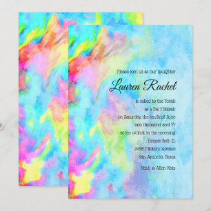 Bat Mitzvah Turquoise Blue Limon Pink Gefärbte Kra Einladung