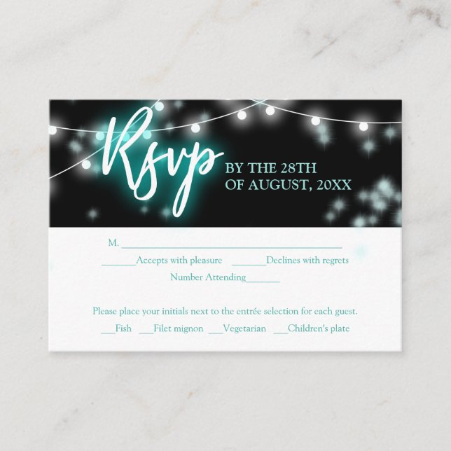 Bat Mitzvah Turquoise Neon Themed RSVP Begleitkarte (Vorderseite)