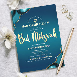 Bat Mitzvah Turquoise Ombre Agate Gold Script Chic Einladung