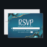Bat Mitzvah Turquoise Ombre Gold Agate Script RSVP Karte<br><div class="desc">Seien Sie stolz, freuen Sie sich und feiern Sie diesen Meilenstein Ihres Lieblings-Bat Mitzvah mit dieser coolen, einzigartigen, modernen, personalisierten UAWG Insert-Karte für Ihre Veranstaltung! Weiße Schrift Typografie überlagert einen tieftürkisfarbenen, aquamarinen, blauen Hintergrund mit türkisblauem Age mit goldenen Adern aus Imitaten. Personalisieren Sie den benutzerdefinierten Text mit dem Datum "Antwort...</div>
