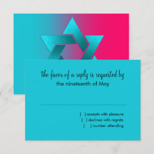 Bat Mitzvah Turquoise und Pink Ombre Star von Davi RSVP Karte