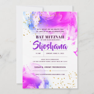Bat Mitzvah Wasserfarbe Glitter Einladung