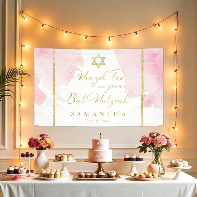 Bat Mitzvah Wasserfarbenbanner Abstrakt Pink Gilde Banner (Von Creator hochgeladen)