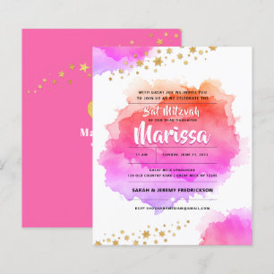 Bat Mitzvah Watercolor Glitzer Einladung