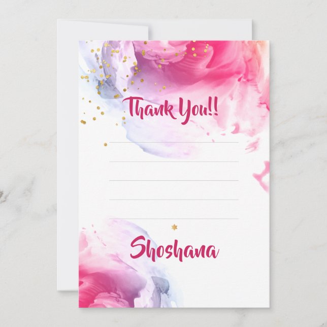 Bat Mitzvah Watercolor Glitzer Leere Vielen Dank Dankeskarte (Vorderseite)