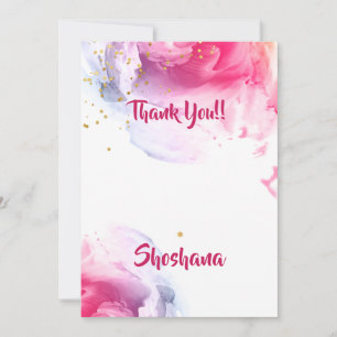 Bat Mitzvah Watercolor Glitzer Leere Vielen Dank Dankeskarte
