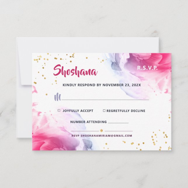 Bat Mitzvah Watercolor Glitzer Response Card RSVP Karte (Vorderseite)