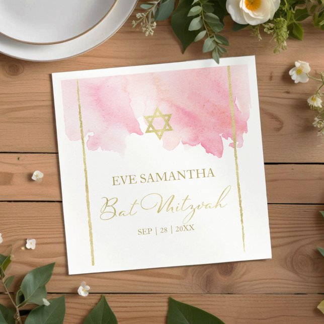 Bat Mitzvah Watercolor Napkins | Abstrakt rosa Serviette (Von Creator hochgeladen)