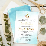 Bat Mitzvah Watercolor Pastel Blue Gold Einladung<br><div class="desc">Bat Mitzvah Watercolor Pastel Blue Gold Einladung</div>