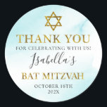 Bat Mitzvah Watercolor Pastel Blue Gold Vielen Dan Runder Aufkleber<br><div class="desc">Bat Mitzvah Watercolor Pastel Blue Gold Vielen Dank für den klassischen Rundaufkleber</div>