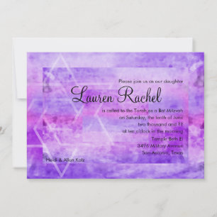 Bat Mitzvah Watercolor Streak Lila Star von David Einladung