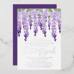 Bat Mitzvah Watercolor Wisteria Corporate Logo Folieneinladung<br><div class="desc">Bat Mitzvah Watercolor Wisteria Corporate Logo Silver Foil Einladung bietet elegante Aquarellweiche Blume in weicher Lavendel und lila mit grünen Blätter auf weißem Hintergrund mit Ihren Bat Mitzvah Einladung Informationen unten in Silberfolie Typografie. Personalisieren Sie den Text durch Bearbeiten in den bereitgestellten Textfeldern. Fügen Sie Ihr Corporate Logo auf der...</div>