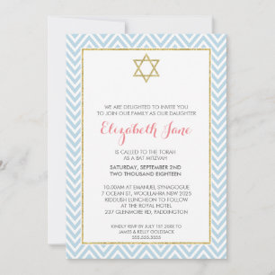 BAT MITZVAH Zickzack Goldmuster glitterblau Einladung
