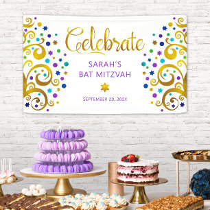 Bat Mitzwa lila Goldfolie Schrift Baum des Lebens Banner