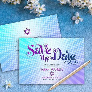 Bat Mitzwa Retro Blau Lila Ombre Gradient Boho Save The Date