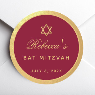 Bat Mizwa Burgund Rot Falsches Gold Elegante Kalli Runder Aufkleber