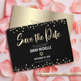 Bat Mizwa Moderne schwarze goldene Glitter-Schrift Save The Date