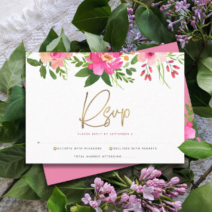 Bat Mizwa Rosa Wasserfarbe Floral Goldschrift RSVP Karte