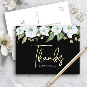 Bat Mizwa Schwarz Gold Schrift Wasserfarbe Floral Postkarte