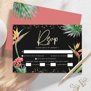 Bat Mizwa Schwarzes Gold Tropische Palme Aquarell RSVP Karte