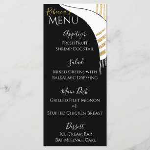 Bat oder Bar Mitzvah Black/Gold Food Menu Menükarte