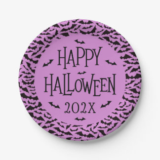 Bat pattern purple black Happy Halloween year Pappteller