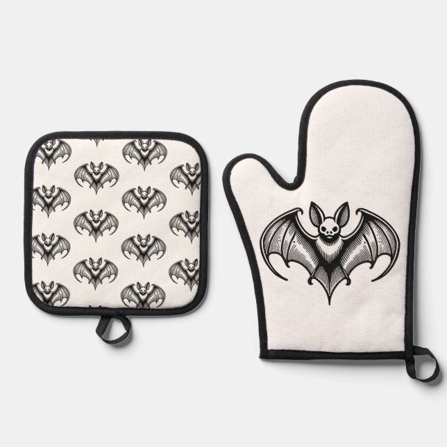 Bat Patterned Oven Mitt and Pot Holder set (Vorderseite)