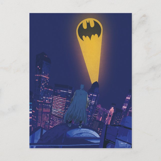 Bat Signal Over Gotham Postkarte (Vorderseite)
