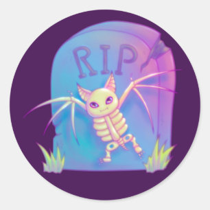 Bat Skeleton RIP Gravestone Halloween Zeichne Runder Aufkleber