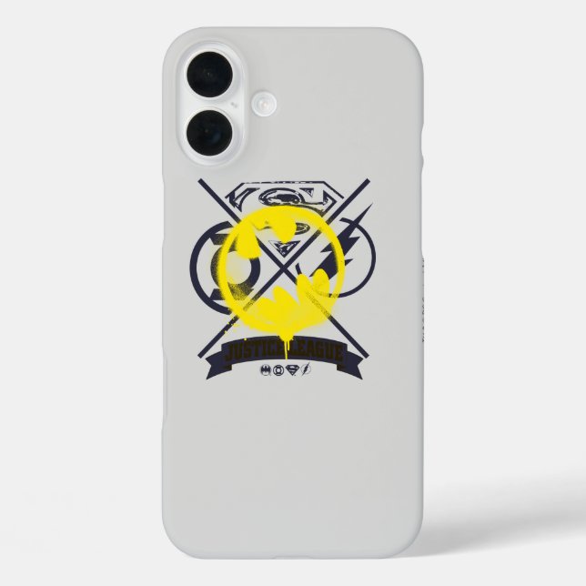 Bat-Symbol über Gerechtigkeitsliga markiert iPhone 16 Plus Hülle (Rückseite)