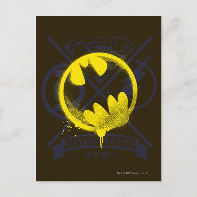 Bat-Symbol über Gerechtigkeitsliga markiert Postkarte (Vorderseite)