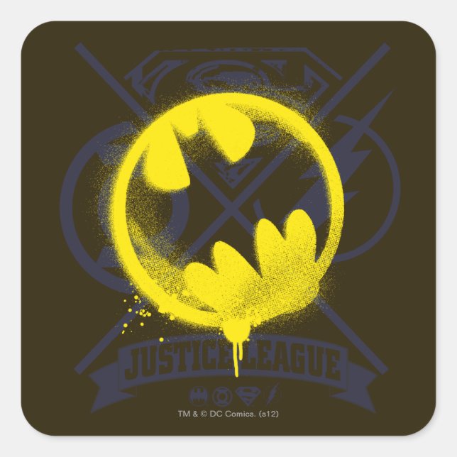 Bat-Symbol über Gerechtigkeitsliga markiert Quadratischer Aufkleber (Vorderseite)