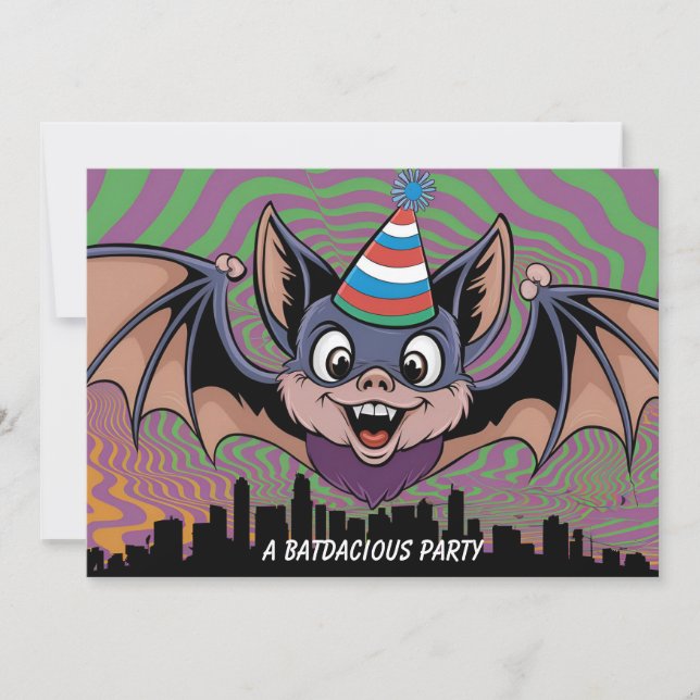 Bat über der psychedelischen Stadt Einladung (Vorderseite)