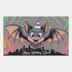 Bat über der psychedelischen Stadt Rechteckiger Aufkleber