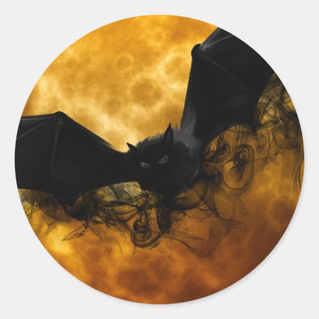 Bat und Ernte Mond fallen schwarz gelb elegant Runder Aufkleber (Vorderseite)