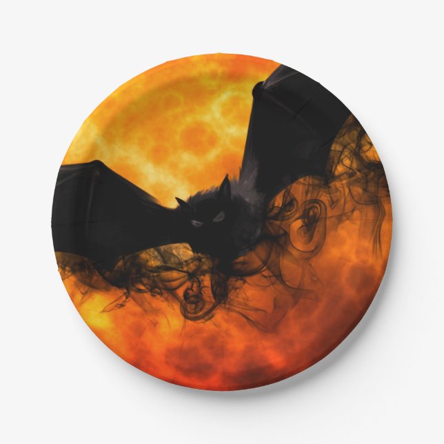 Bat und Ernte Mond fallen schwarz orange elegant Pappteller (Vorderseite)