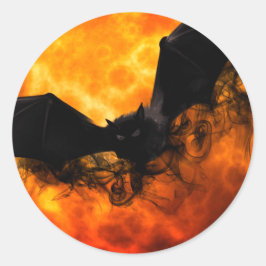 Bat und Ernte Mond fallen schwarz orange elegant Runder Aufkleber