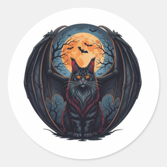 Bat Wing Coon - Maine Coon Halloween Runder Aufkleber (Vorderseite)
