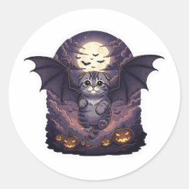 Bat Wing Fold - schottisches Falten Bat Cat Hallow Runder Aufkleber