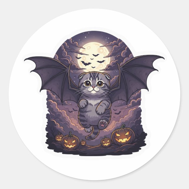 Bat Wing Fold - schottisches Falten Bat Cat Hallow Runder Aufkleber (Vorderseite)