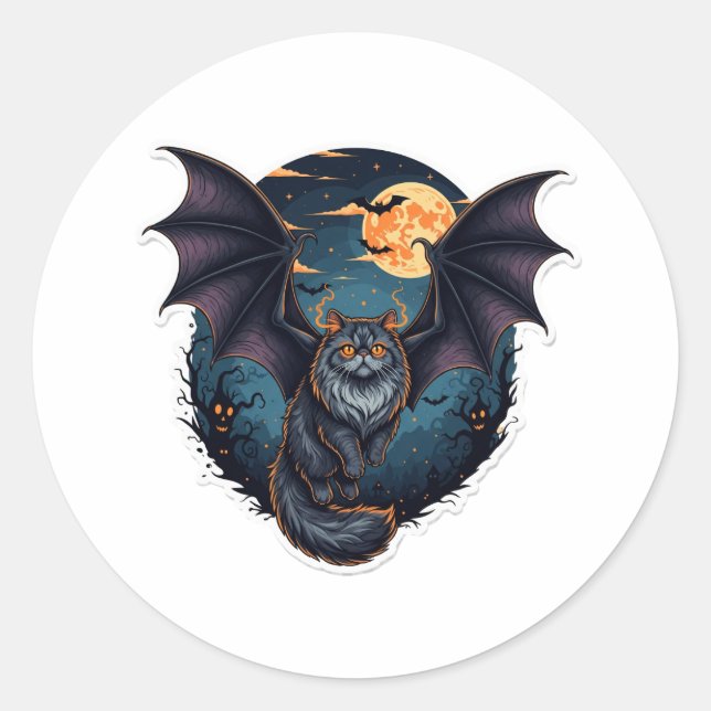 Bat Wing Persian - Persian Cat Halloween Runder Aufkleber (Vorderseite)