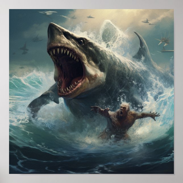 Bataille épique : Poster Megalodon vs T-Rex - Décl (Devant)