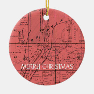 BATAVIA ILLINOIS 1871 KARTE SIE BILDEN FARBKARTE KERAMIKORNAMENT