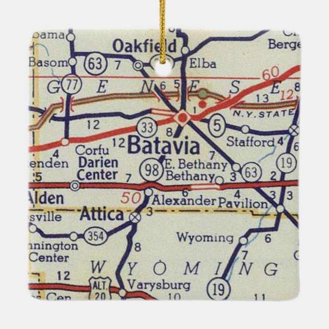 Batavia NY Vintag Map Keramikornament (Rückseite)