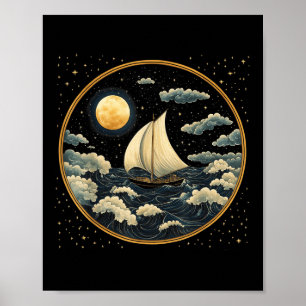 Bateau à voile esthétique céleste Art déco océan S
