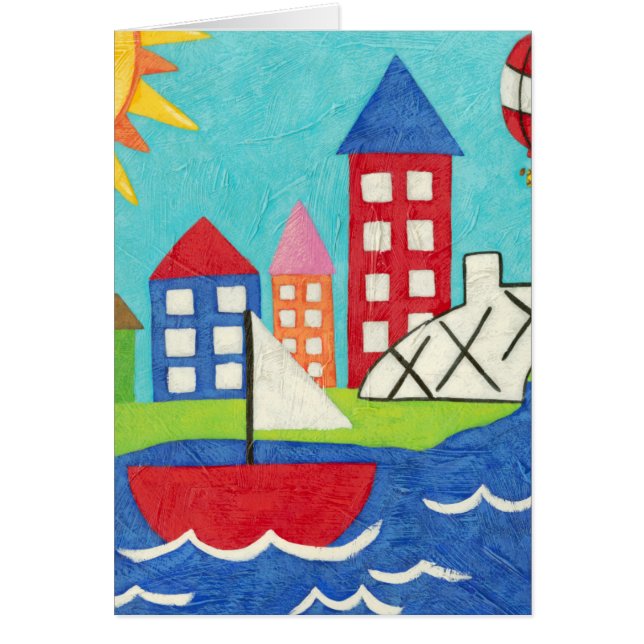 Bateau à voile et ballon à air chaud avec Cityscap (Devant)