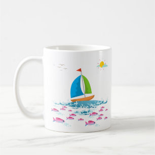 Bateau à voile et poisson rouge Café Mug