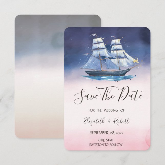 Bateau à voile Étoiles de mer Nautique Faire-part  (Devant / Derrière)