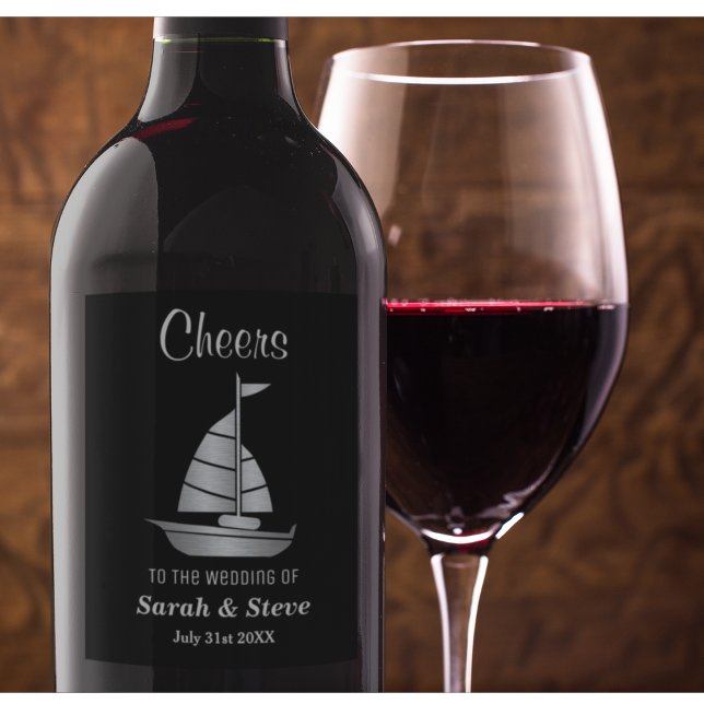 Bateau à voile Mariage nautique Étiquettes de vin  (Créateur téléchargé)