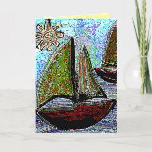 BATEAU À VOILE, SOLEIL & MER - carte de voeux pour